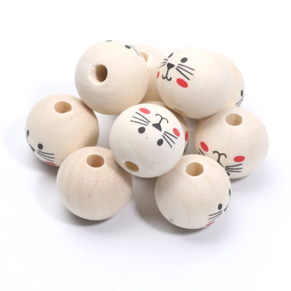 Runde Kugeln Cartoon niedlichen Katze Muster Holz perlen 20mm 10 stücke Holz Farbe Spacer Perlen für Schmuck machen DIY Spielzeug Geschenk zubehör