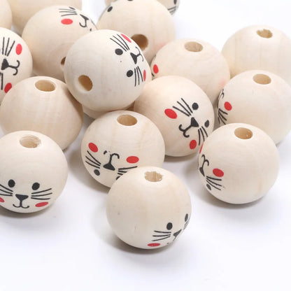 Runde Kugeln Cartoon niedlichen Katze Muster Holz perlen 20mm 10 stücke Holz Farbe Spacer Perlen für Schmuck machen DIY Spielzeug Geschenk zubehör