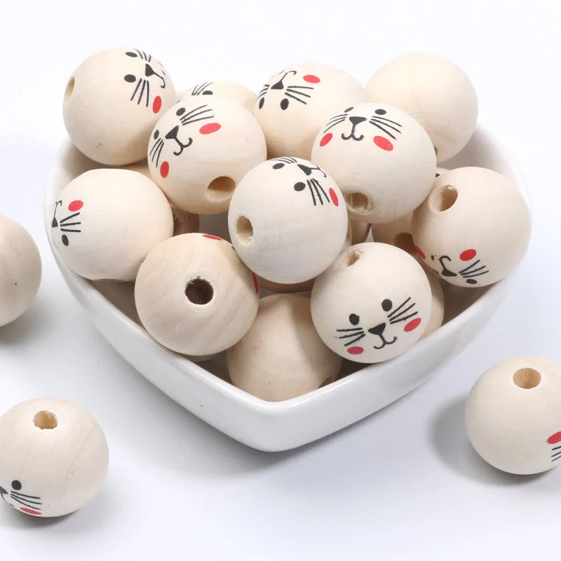 Runde Kugeln Cartoon niedlichen Katze Muster Holz perlen 20mm 10 stücke Holz Farbe Spacer Perlen für Schmuck machen DIY Spielzeug Geschenk zubehör