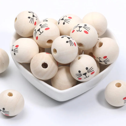 Runde Kugeln Cartoon niedlichen Katze Muster Holz perlen 20mm 10 stücke Holz Farbe Spacer Perlen für Schmuck machen DIY Spielzeug Geschenk zubehör