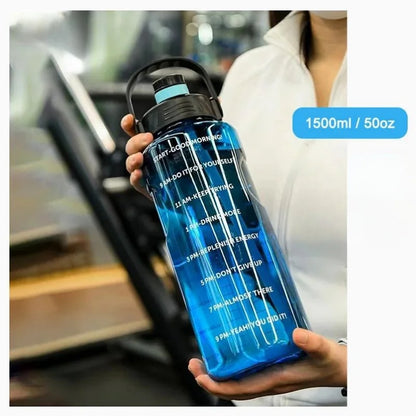 Sport-Wasserflasche, großes Fassungsvermögen, Kunststoffbecher, auslaufsicher, mit Strohhalm und Zeitmarkierung für Heim- und Outdoor-Sportarten