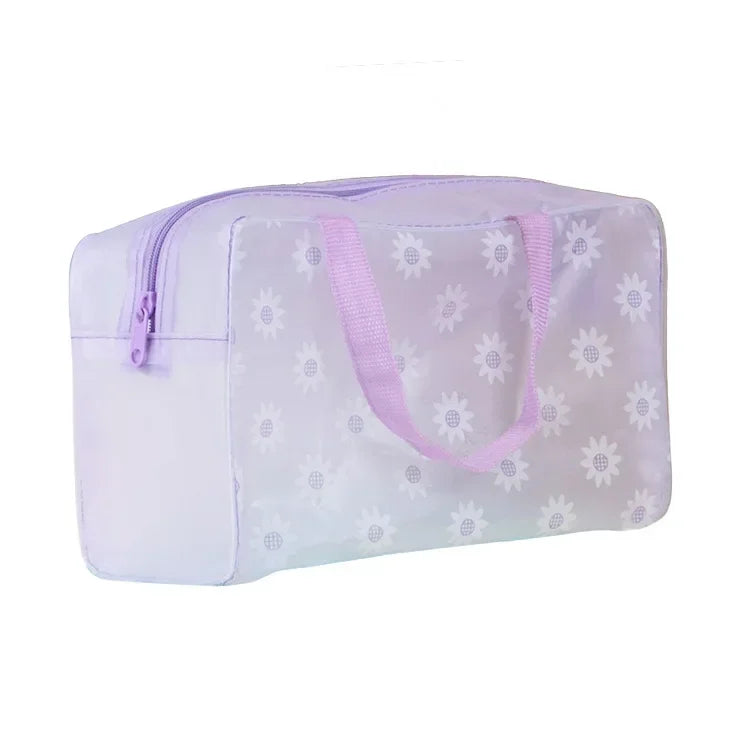 5-Farben-Make-up-Organizer-Tasche, Kulturbeutel, Bade-Aufbewahrungstasche für Damen, wasserdicht, transparent, florales PVC, Reise-Kosmetiktasche