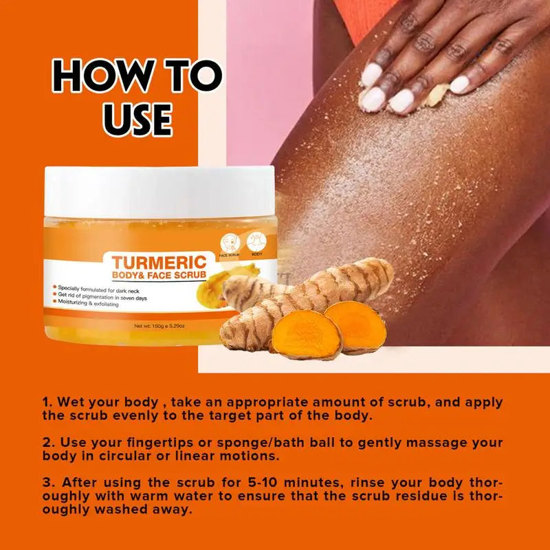 Kurkuma-Peeling, 150 g, hautaufhellendes Peeling, Gesichts- und Körperpeeling, entfernt abgestorbene Haut, tief reinigendes Bikini-Peeling für dunkle Innenseite