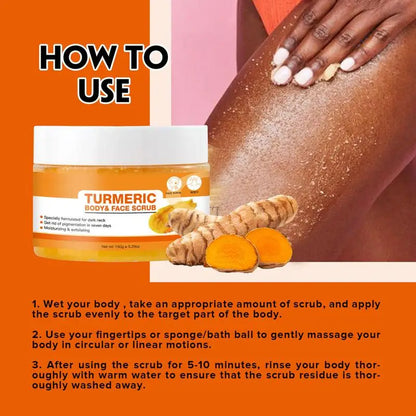 Kurkuma-Peeling, 150 g, hautaufhellendes Peeling, Gesichts- und Körperpeeling, entfernt abgestorbene Haut, tief reinigendes Bikini-Peeling für dunkle Innenseite