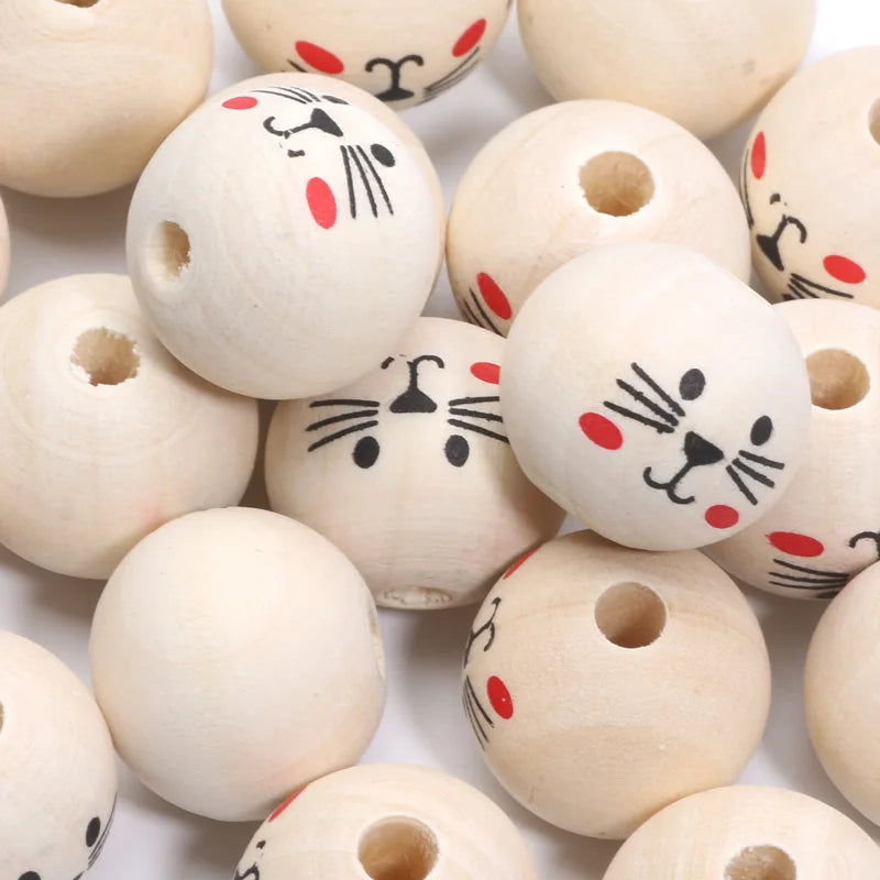 Runde Kugeln Cartoon niedlichen Katze Muster Holz perlen 20mm 10 stücke Holz Farbe Spacer Perlen für Schmuck machen DIY Spielzeug Geschenk zubehör