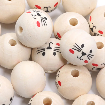 Runde Kugeln Cartoon niedlichen Katze Muster Holz perlen 20mm 10 stücke Holz Farbe Spacer Perlen für Schmuck machen DIY Spielzeug Geschenk zubehör